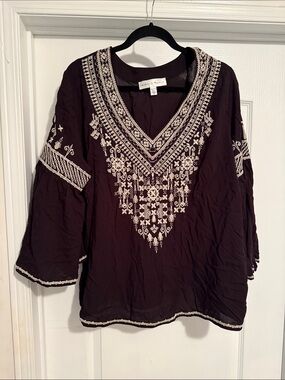 Chelsea & Theodore Black Tunic with Cream Embroidery